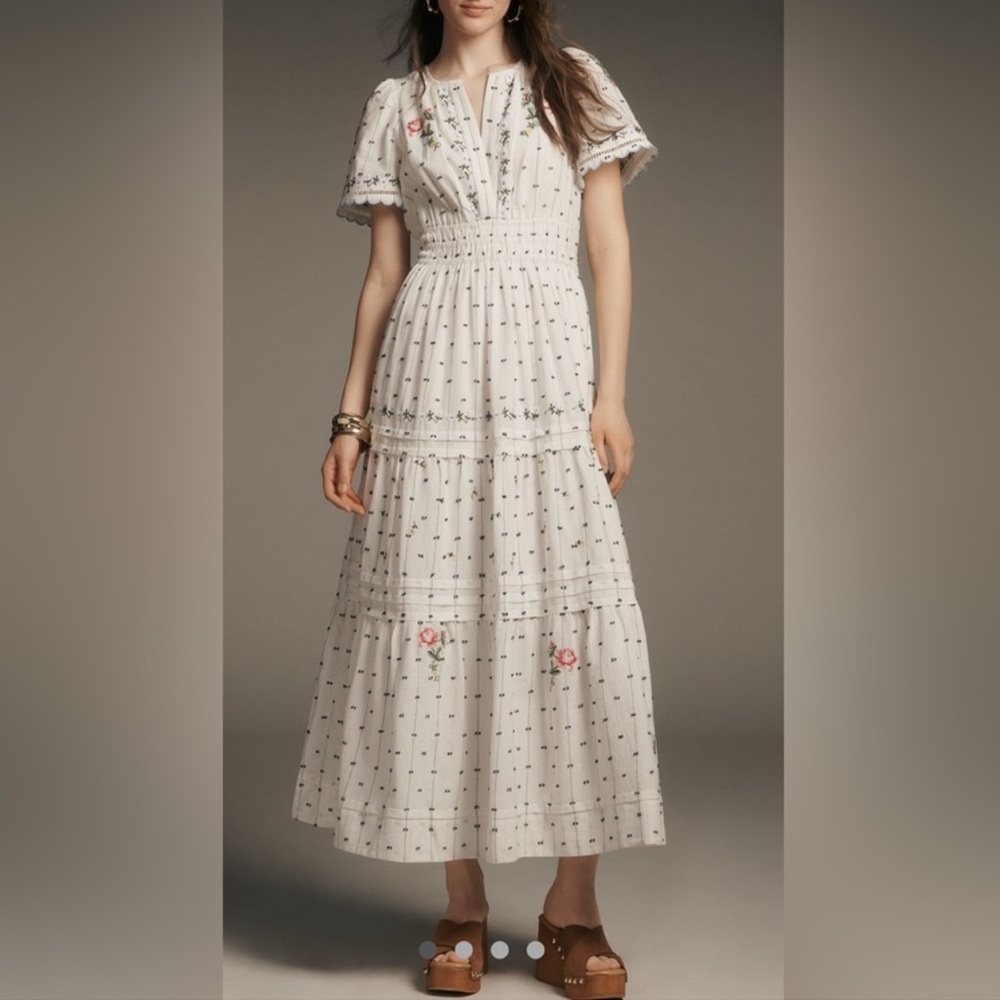 Anthropologie Somerset Dobby Embroidered floral Maxi Dress